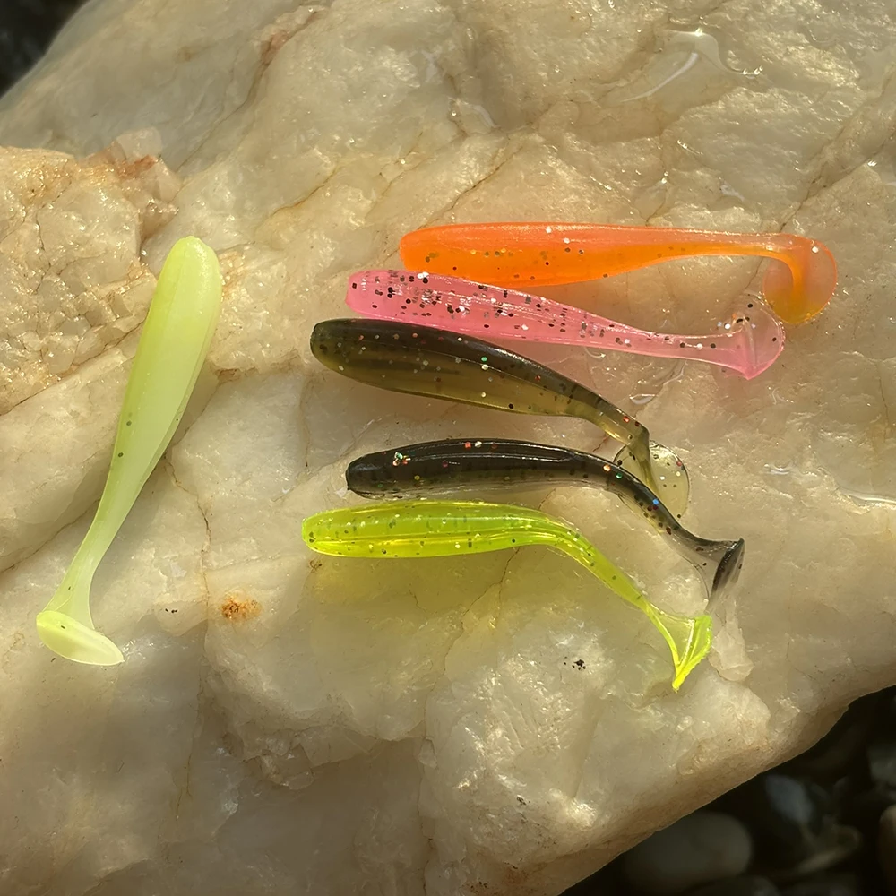 50/100 Stück weiche Angelköder, T-Schwanzwurm, weiche Kunststoff-Angelköder, Paddelschwanz, Swimbaits, 5,5 cm, weiche Kunstköder – Detail 4
