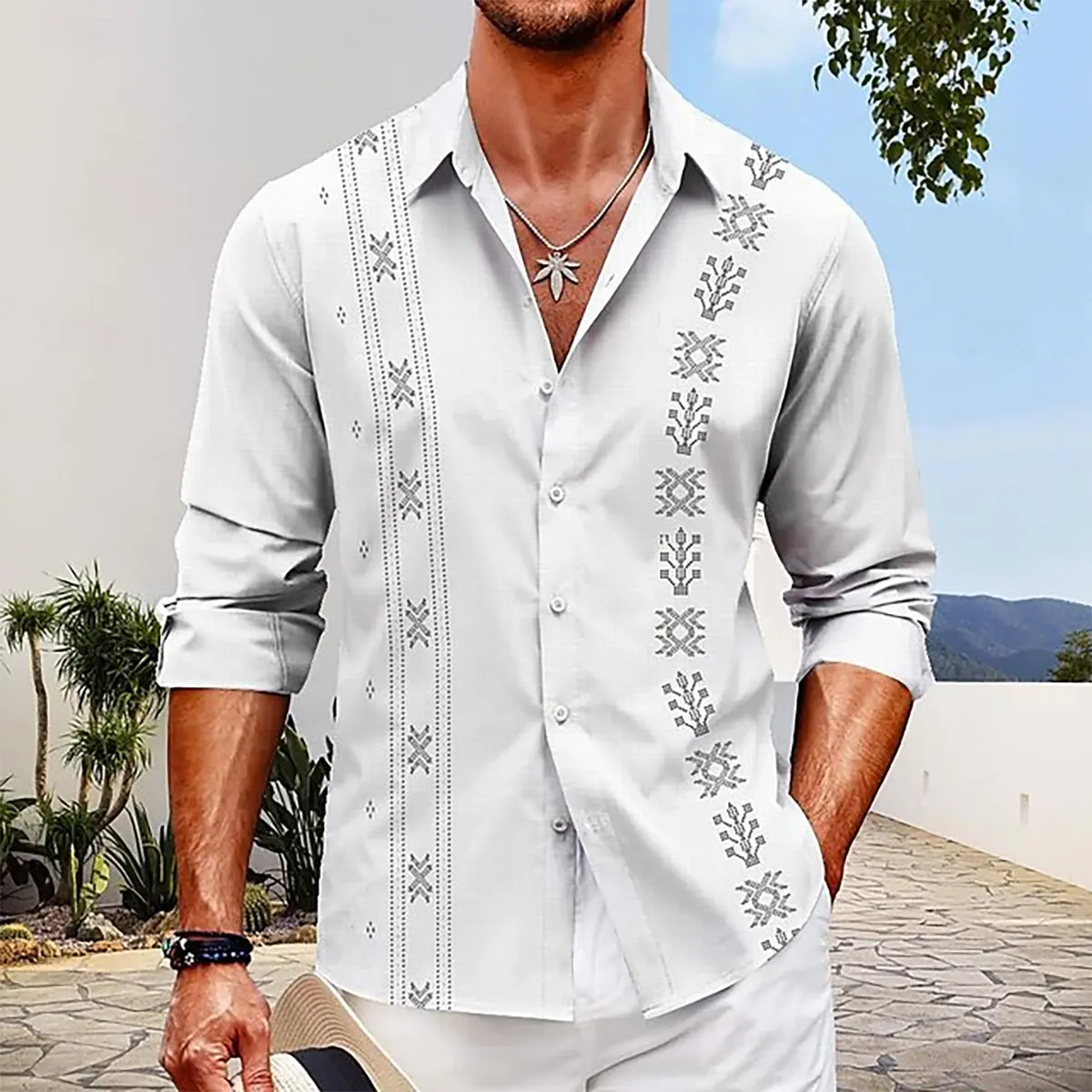 Men's new striped Hawaii resort HD printing shirt high-quality casual shirt high size XS-6XL fast delivery