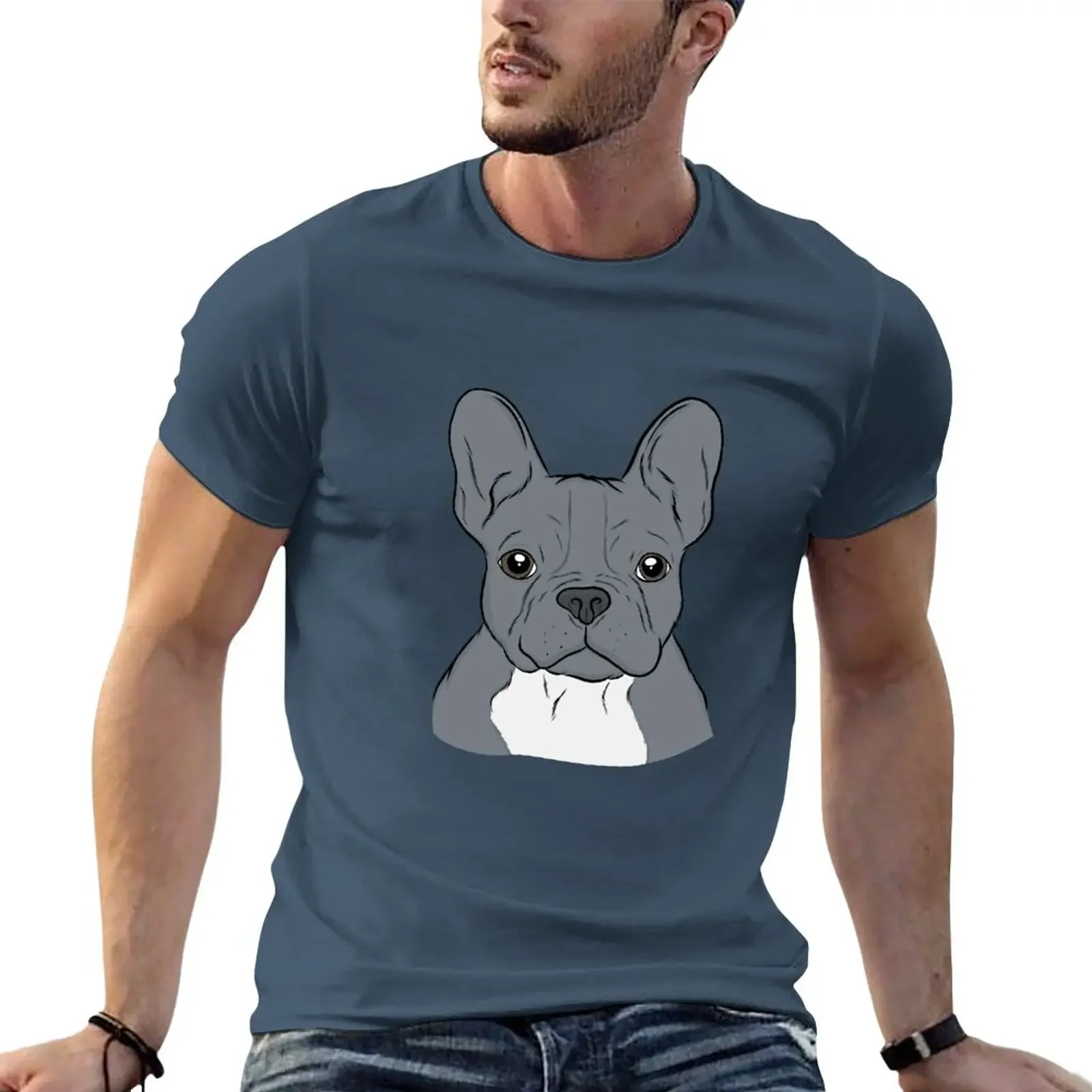 Blue French Bulldog T-Shirt oversizeds tees slim fit t shirts for men