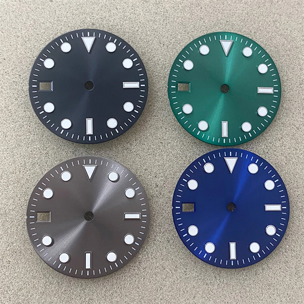 28.5MM Sun-ray Green Luminous Dial Round Stud Index Ring Single Calendar Dial Modify Accessories for NH35 Movement Date at 9