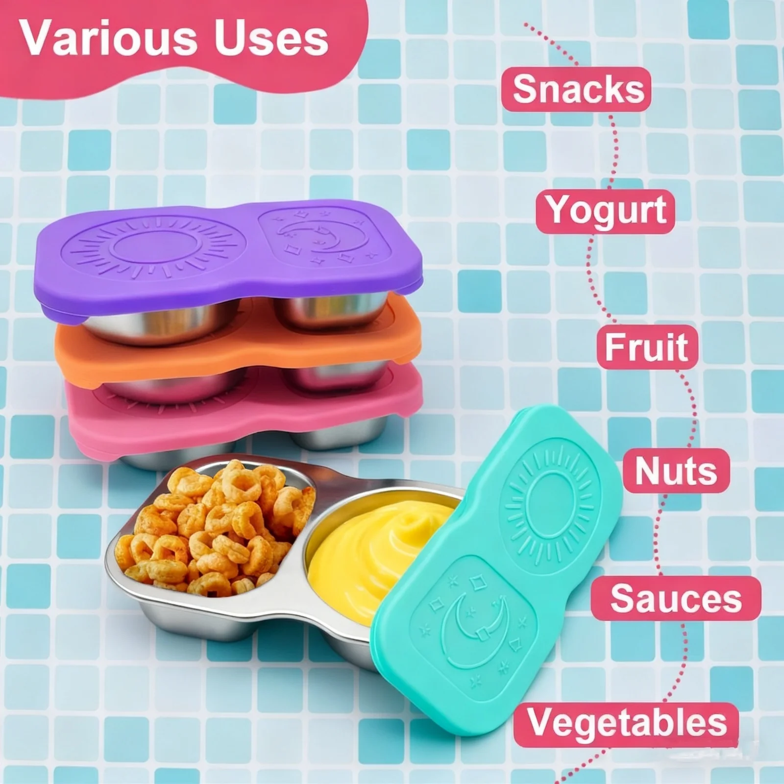 Plato para salsa de inmersión, cuencos de inmersión divididos de acero inoxidable, plato para salsa, condimentos para Picnic, bandeja para condimentos, contenedor para aperitivos, 1 ud.