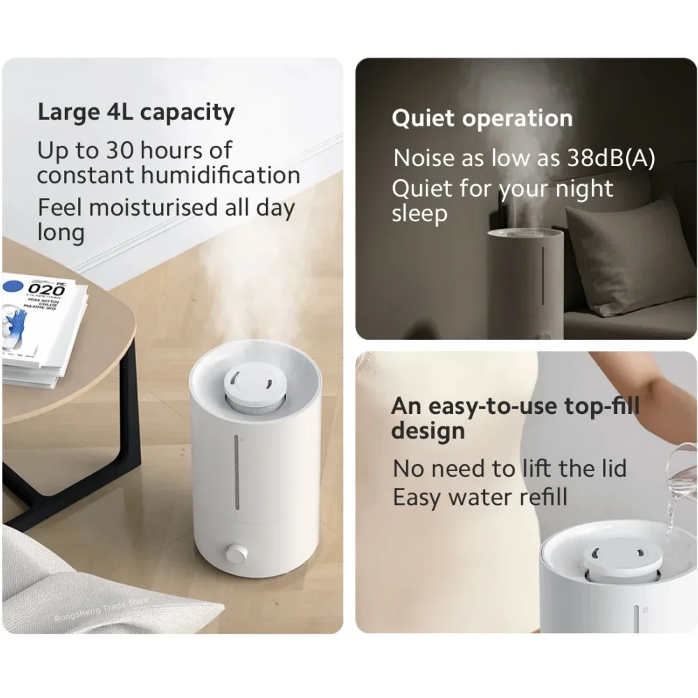 XIAOMI MIJIA Air Humidifier 2 4L Mist Maker Bedroom Aroma Diffuser Home Essential Oils Diffuser 99.9% Antibacterial Water Tank