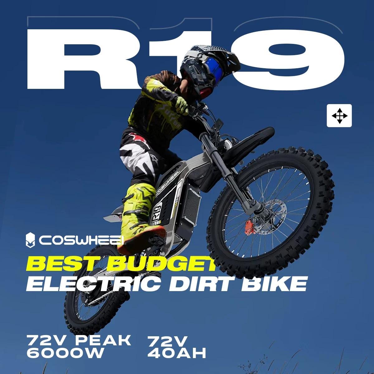 COSWHEEL R19 vélo tout-terrain électrique 6000W 72V 40AH 85 KM/H électrique crossmoter tout-terrain pneu montagne Ebike