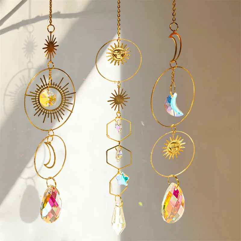 Crystal Light Sun Catcher Rainbow Prism Pendant Hanging Wind Chime Crystal Wedding Garden Suncatchers Living Room Outdoor Decor