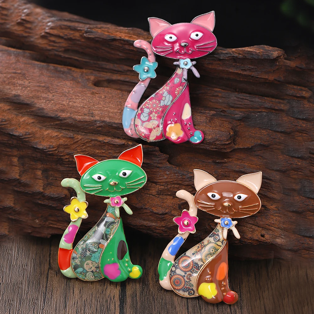 Fashion Multicolor Cat Shape Brooches for Women Accessories Girls New Trendy Drip Oil Brooch Pin Daily Party Prom Jewelry Gift