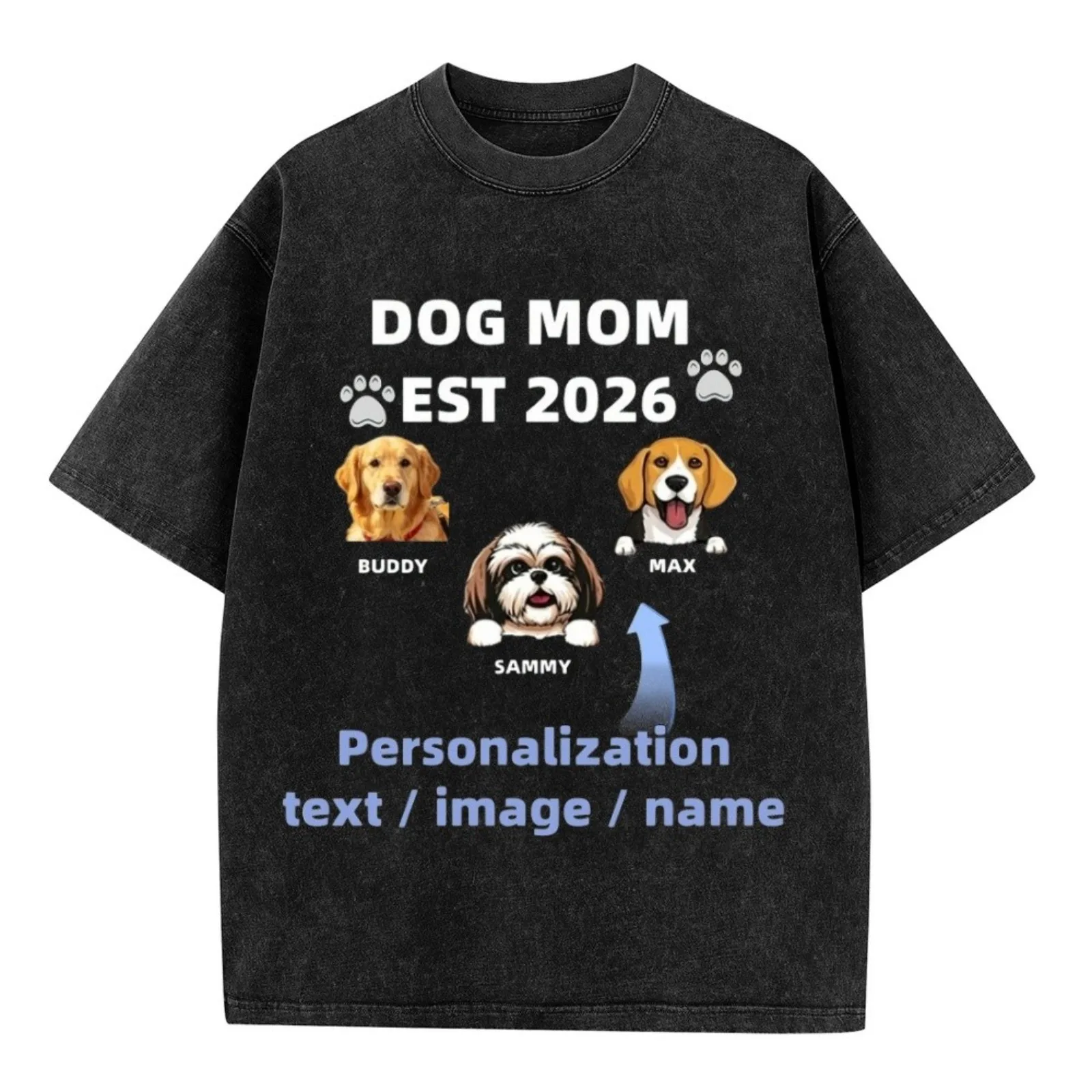 Custom Pet Name Text Washed Cotton Dog Mom Pet Parent Daily Dog Walking Shirt