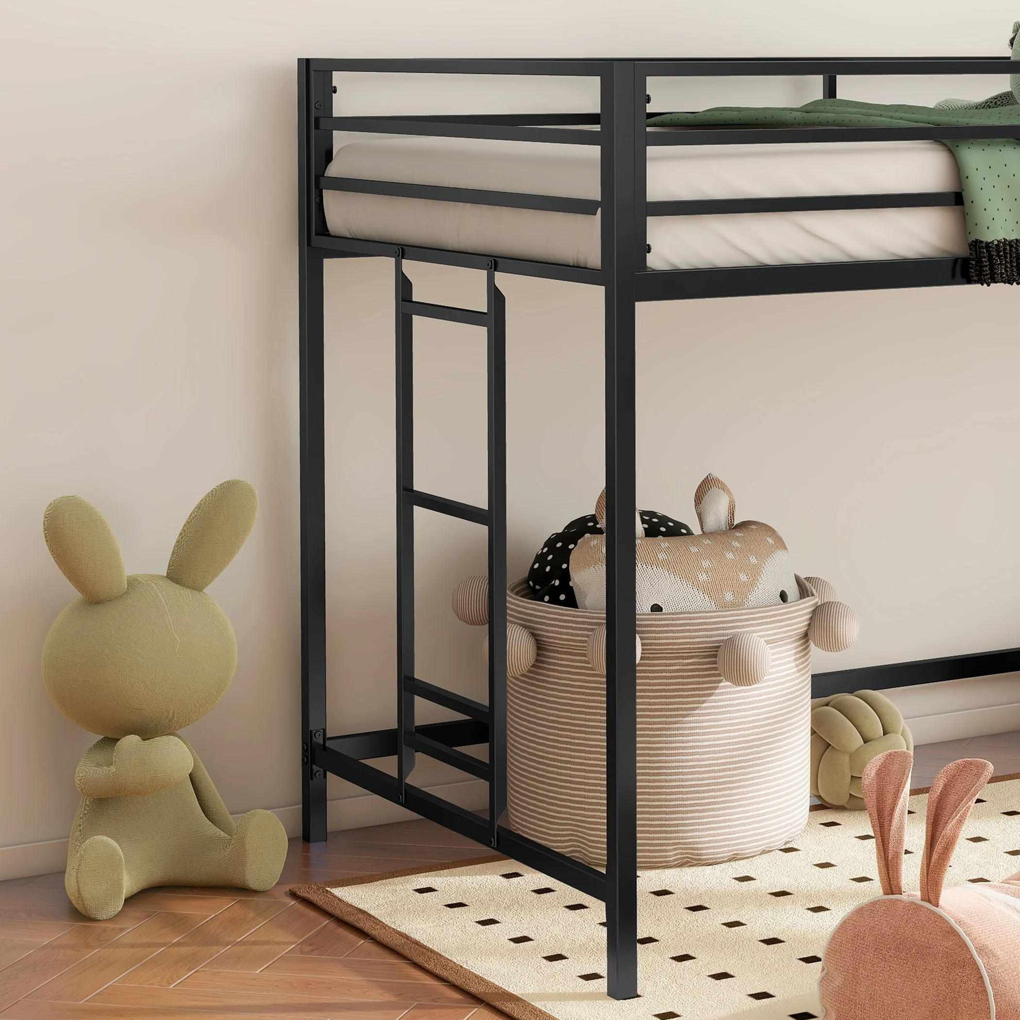 

Adam Solid Junior Twin Loft Bed Черная для детей Экономия места с легкой лестницей для восхождения и защитными перилами Каркас кровати-чердака для спальни