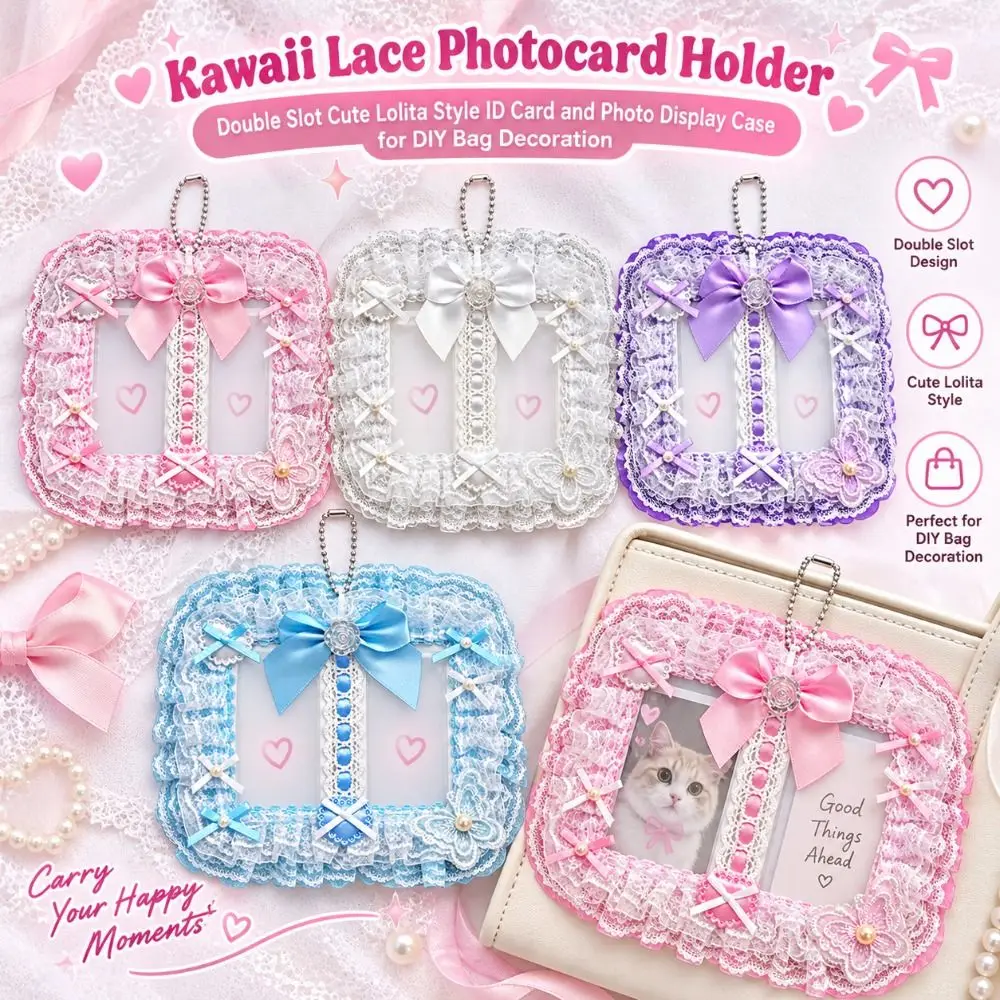 New Double Slot Photocard Holder Lolita Style Cute Lace Card Holder Ribbon Bow Photo Card Display Holder Bag Supplies