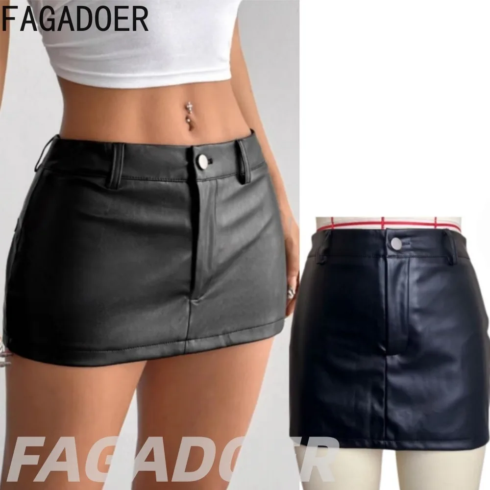 

FAGADOER Black Sexy Slim Leather Skirts Women High Waist Button Skinny Skirts Fashion Solid Color Streetwear Bottoms 2026 New