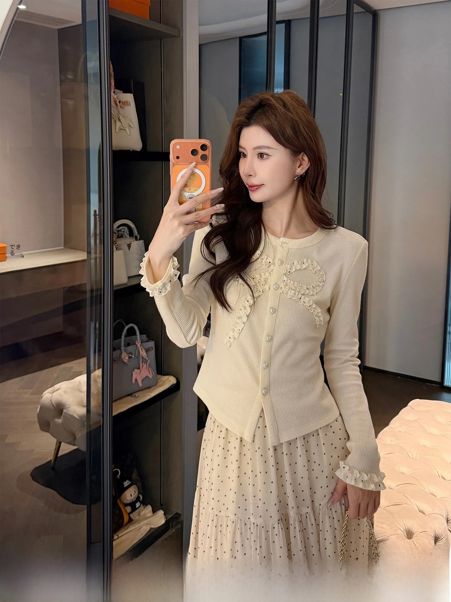 

Kun Love Pure Beige Knitted Cardigan Women's Elegant Early Spring Chic Top 2026 New Style Long Sleeve Regular Length Button D...