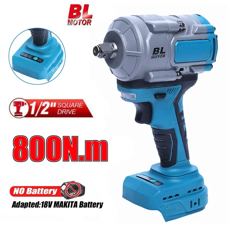 800N.m 1/2inch Brushless Electric Impact Wrench Car Truck Repair Cordless Rechargeable Power Tools for Makita 18V Battery