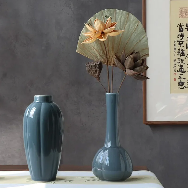 for Jingdezhen Imitation Song Dynasty Shadow Green Melon Edge Vase Retro Zen Ceramic Home Desktop Ornament Chinese Flower