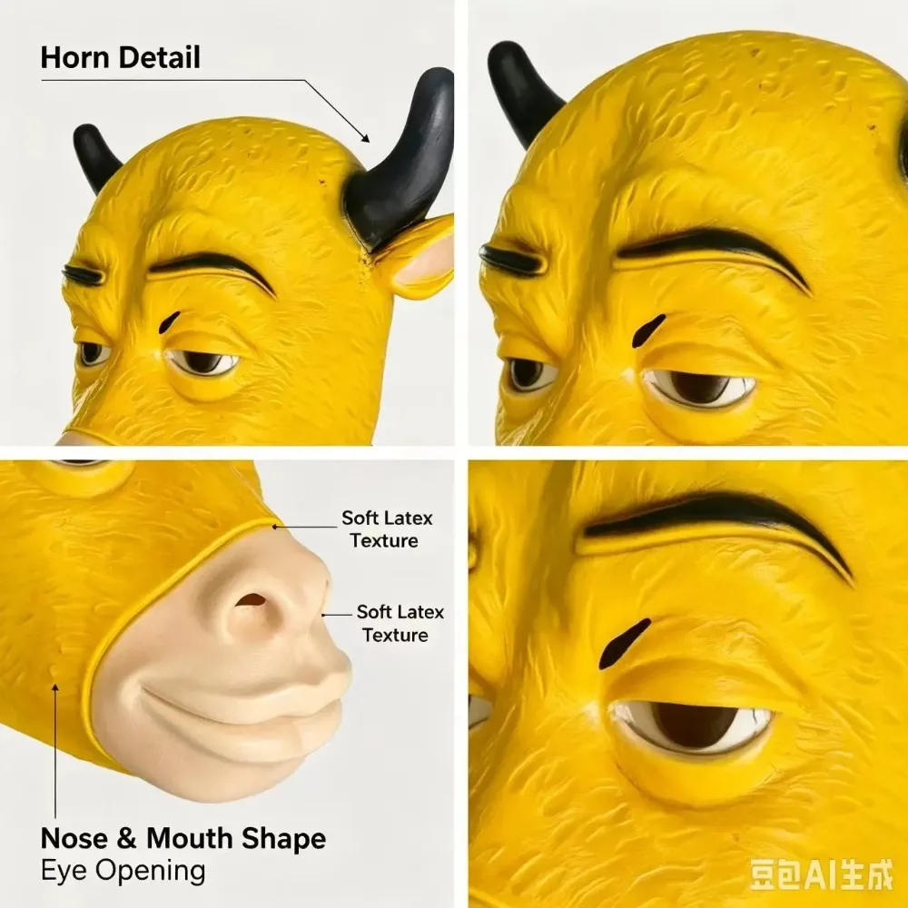 Niu Lai Mask Latex Head Cover Animal Cow Halloween Masquerade Party Cosplay Costume Props Accessories 3