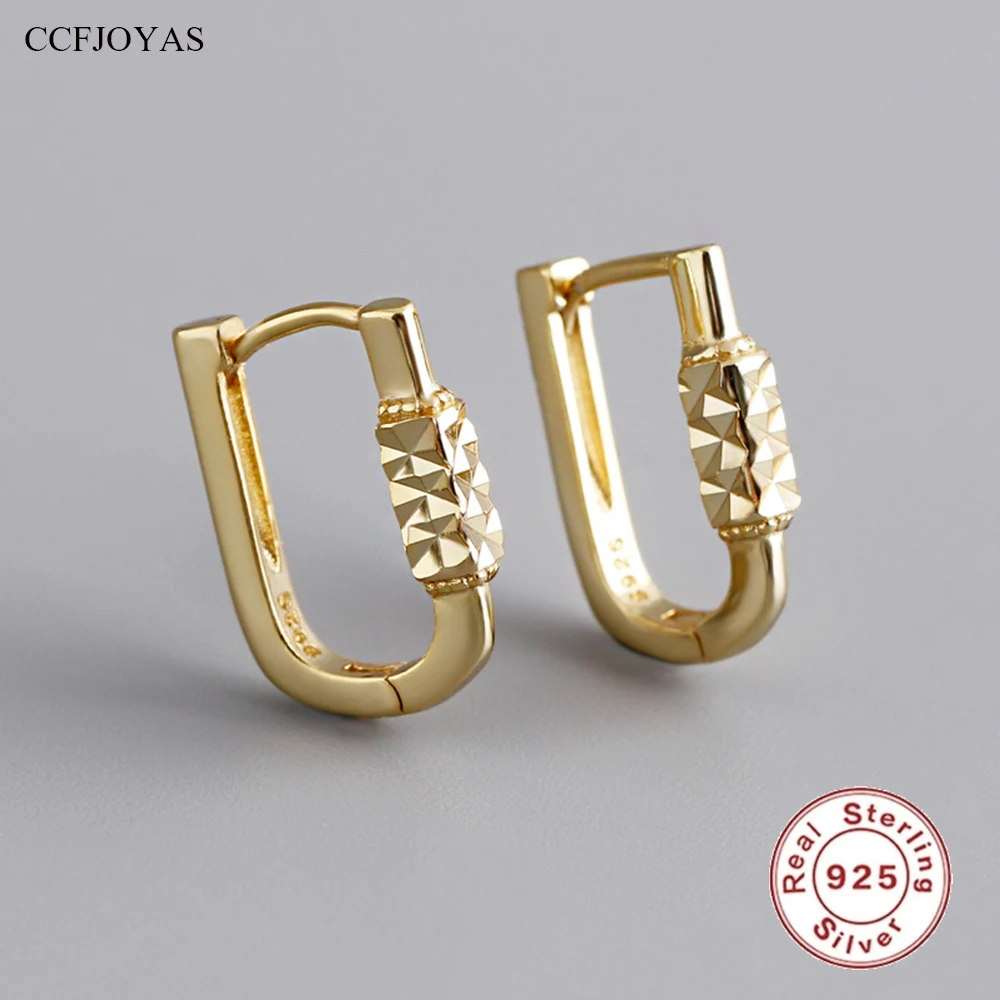 

CCFJOYAS European and American Car Pattern U-shaped 925 Sterling Silver Hoop Earrings 18k Gold Plated Piercing Fine Jewelry