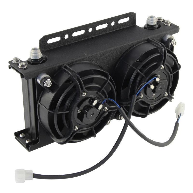 

Двойной задний вентилятор 5,5 дюйма с монтажным кронштейном + 19-рядный масляный радиатор AN8/AN10 248 мм, комплект, универсальный, 12 В, 30 Вт, охлаждение, алюминий, черный/серебристый