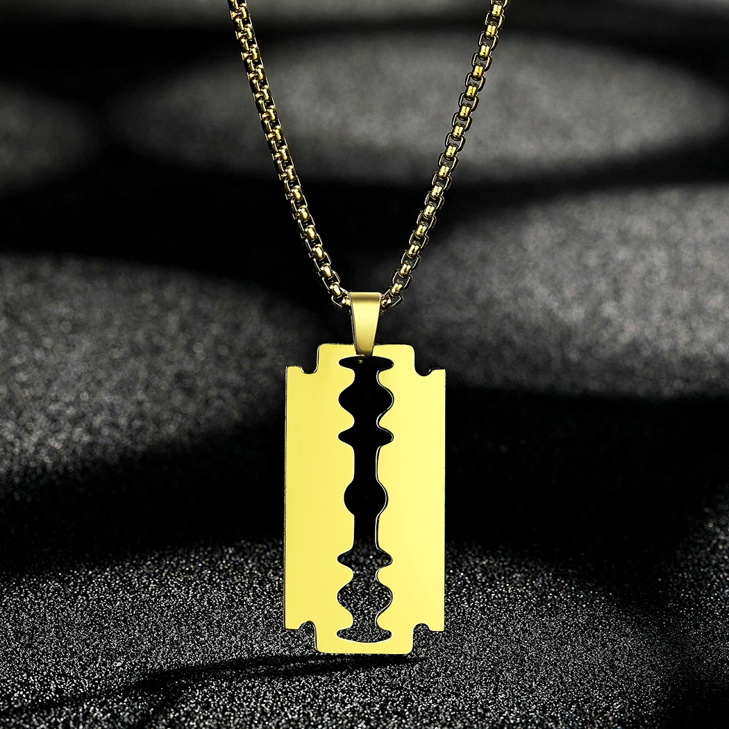 Stainless Steel Razor Blade Pendant Necklace For Men Jewelry Hip Hop Punk Necklace Father Gift