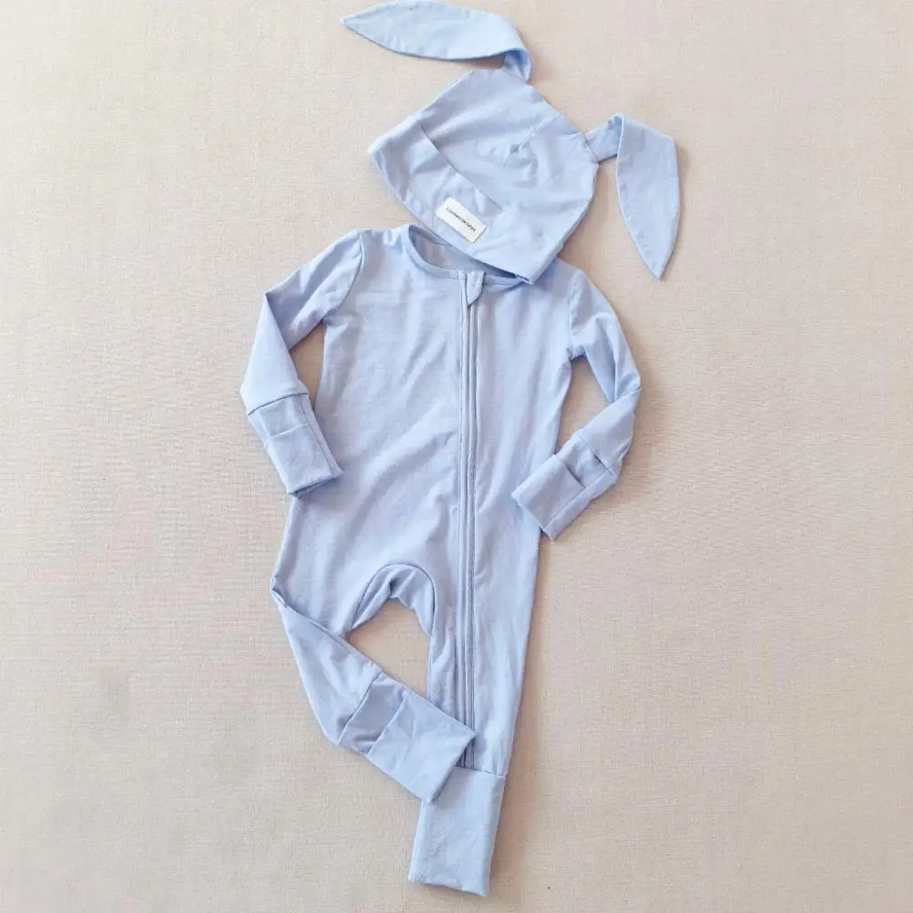 2024 Newborn Boys Girls Zipper Romper Solid Spring  Autumn Long Sleeves Jumpsuit with Cute Hat Two-Piece Sets Boutique Clothing