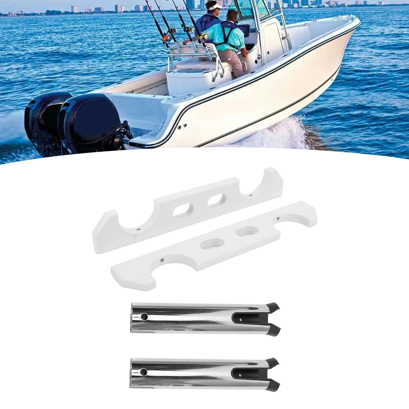

Stainless Steel Fishing Rod Holder 2 Link Tubes Heavy Duty Fishing Rod Rack f