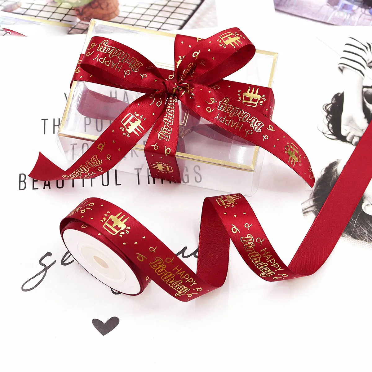 5yards 20mm Birthday Ribbon Printing Polyester Ribbon For Handmade Design Birthday Decoration Gift Packing