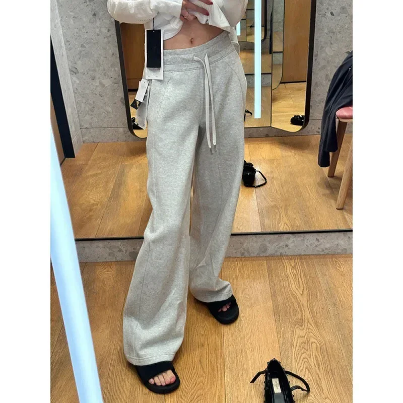 Pantaloni da Yoga pantaloni a gamba larga a vita media da donna autunno e inverno pantaloni lunghi a gamba dritta con coulisse larghi e snellenti