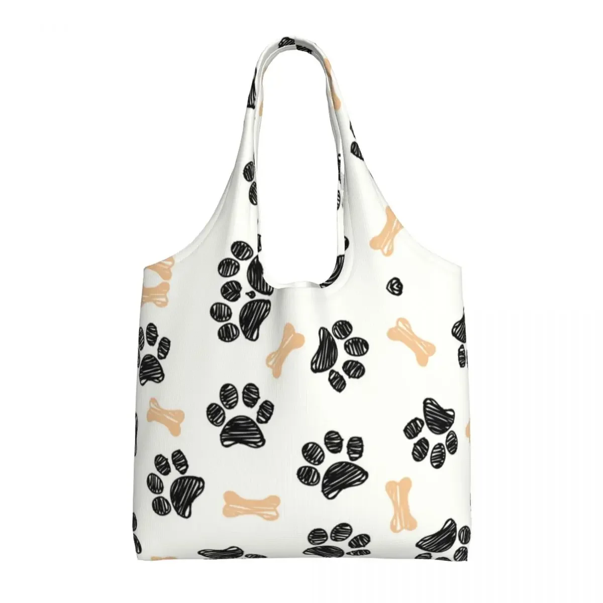 Dog Footprint Bone Shopping Bag Women Shoulder Canvas Tote Bag Durable Animal Paw Lovers Grocery Shopper Bags Handbags Gifts