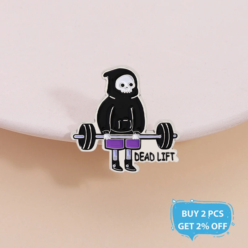 Skeleton Deadlift Enamel Pin Gym Weightlifting Fitness Workout Halloween Brooch Lapel Backpack Badge Jewelry Gift for Friends