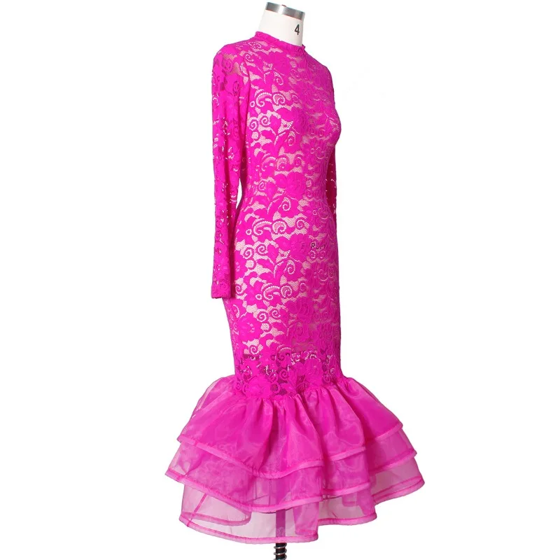 Rosa vermelha o pescoço puff meia manga vestido babados glitter cocktail vestido pacote hip elegante fino ajuste feminino vestidos de festa à noite