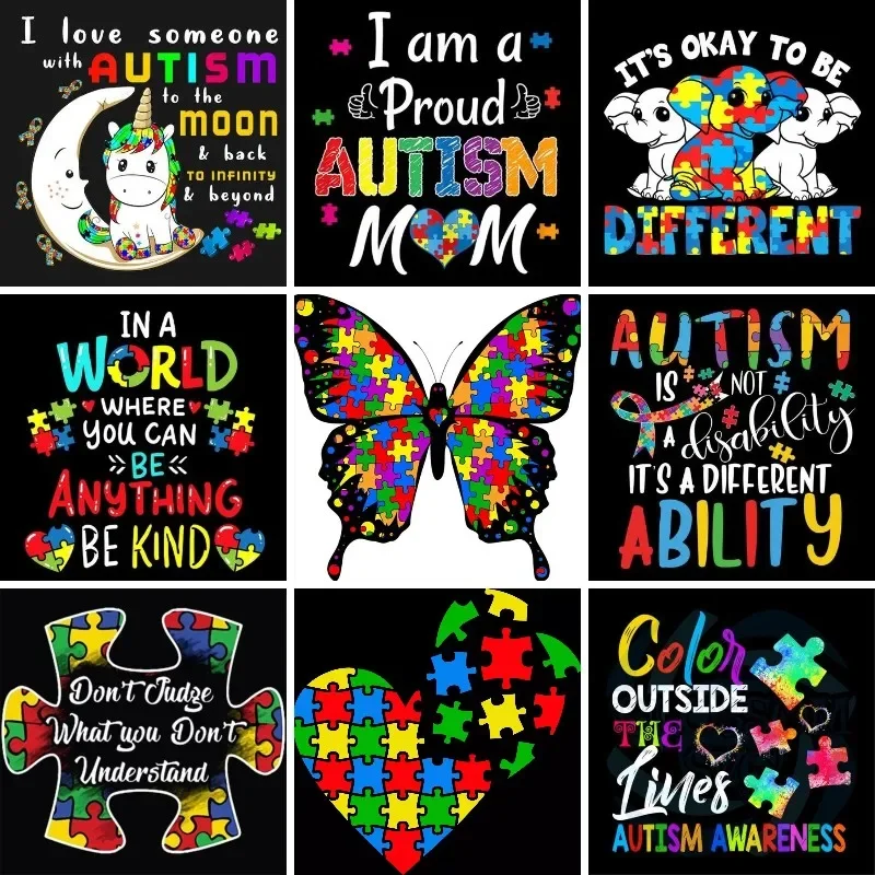 Алмазная вышивка 5D с мотивами осведомленности об аутизме, мозаика для творчества, полное обучение, сердце, любовь, поддержка аутизма, подарок для семьи
