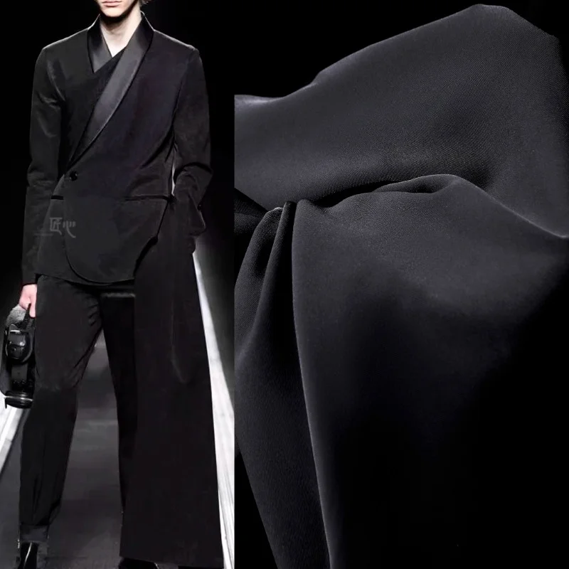 

Black wrinkle resistant suit fabric diagonal drape custom suit jacket pants skirt clothing designer fabric