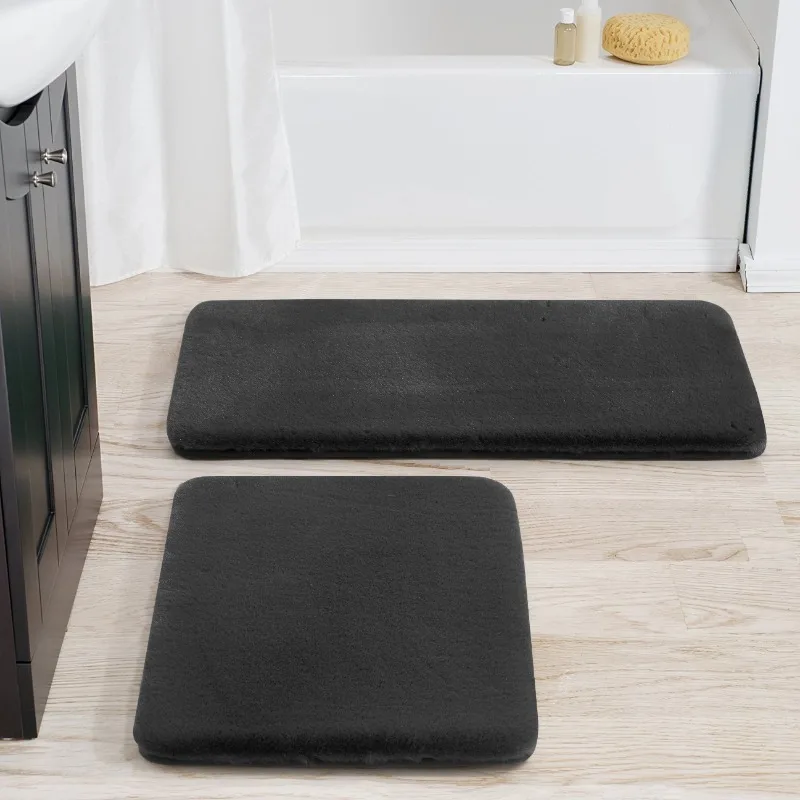 

Homes & Gardens 2 Piece Gray Faux Rabbit Fur Bath Rug Set, 17" x 24 & 20" x 30"