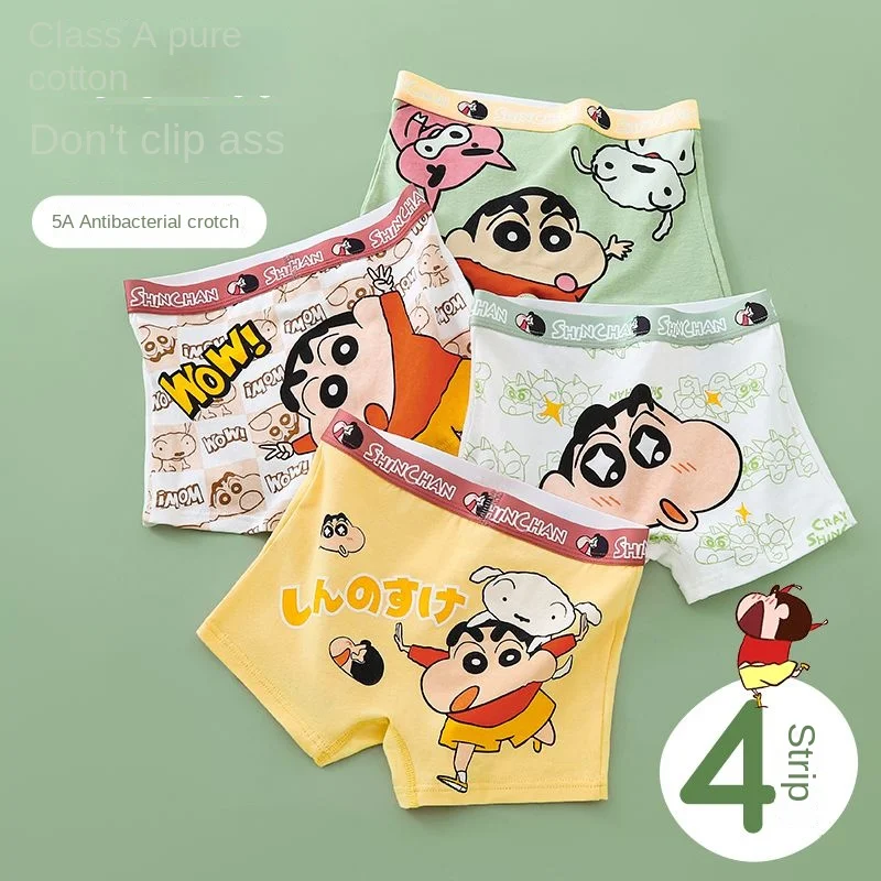 4PCS Set Crayon Shin-chan Boys Undepants Cotton Boxers Breathable Underwear 3-14Y Kids Four Corner Briefs Cartoon Children Gift