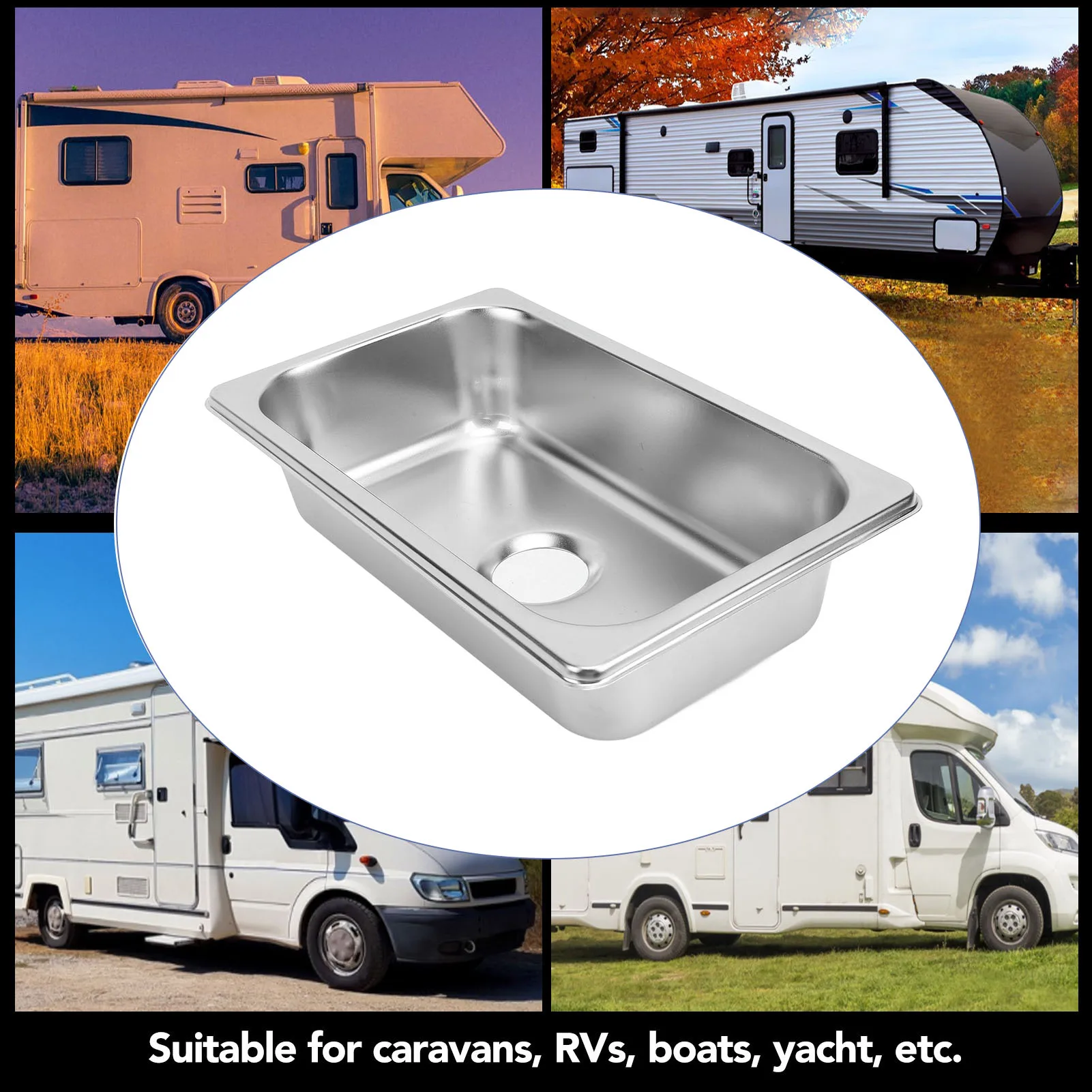 RV 304 Stainless Steel Sink High Capacity RV Kitchen Sink Wash Basin with 40mm Sewer Outlet for Boat  Yachts Boats