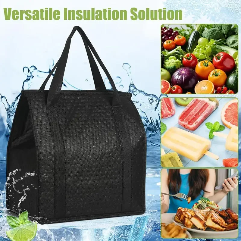 1PC Portable Non-woven Thermal Cooler Bag Insulated Large Capacity Lunch Box Folding with Zipper Tin Foil Handbag Picnic Camping