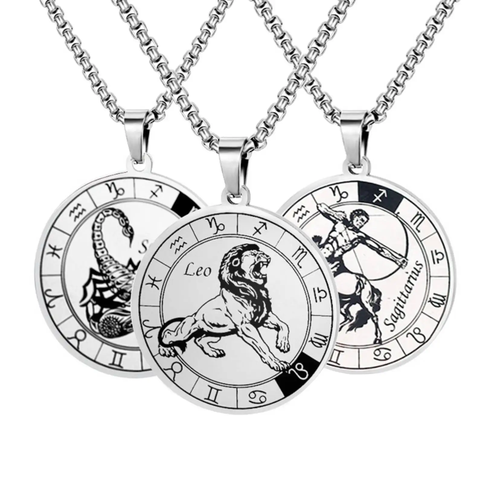 12 علامات زودياك الأبراج قلادة القلائد للنساء الرجال الفولاذ المقاوم للصدأ مجوهرات هدية عيد ميلاد #4