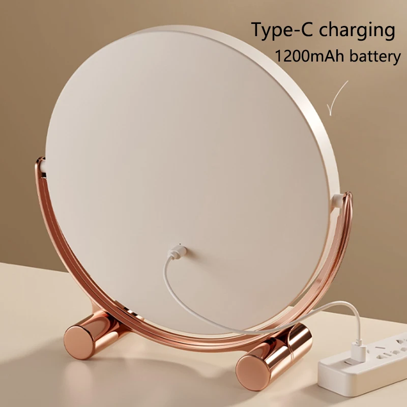 Desktop 3 Colors Dimmable LED Makeup Mirror Household Bedroom Vanity Mirror with Touch Screen Cosmetic Mirrors Type-c Charging