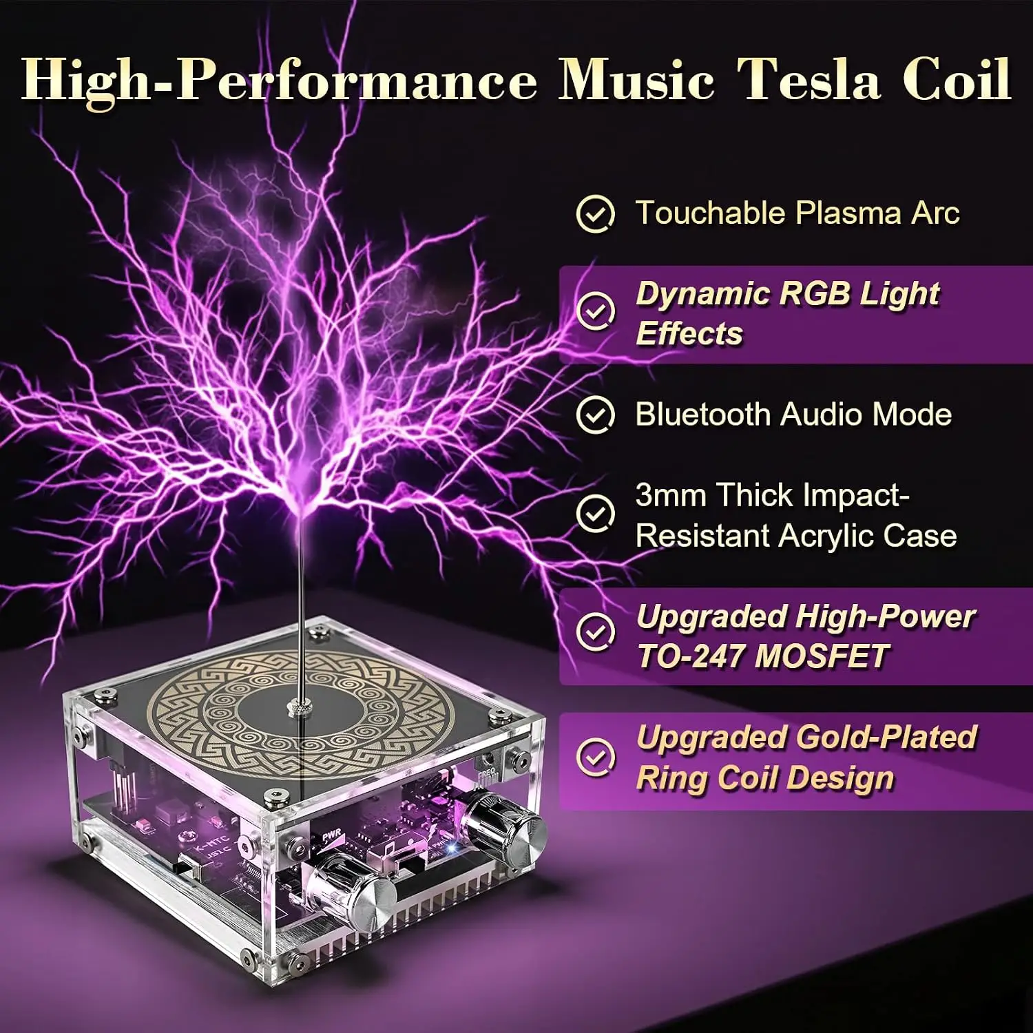 Music Tesla Coil Bluetooth-Compatiable Speaker with RGB LED Light High Voltage Arc Plasma Generator Tesla Coil Experiment Device