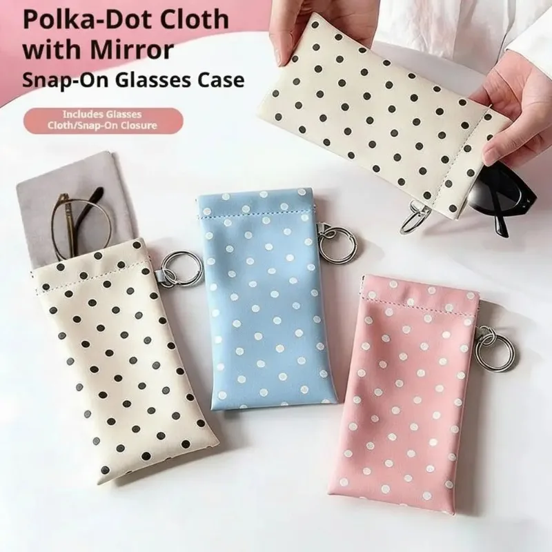 Portable and Automatic Closure Sunglasses with Cloth and Polka Dot Glasses Storage Bag, Leather Glasses Case