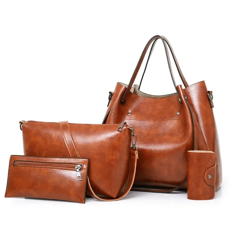 

2023 New Fashion European and American Handbag Retro Wax Leather Bag Multi-piece Set Bags for Women Crossbody Bags for Women