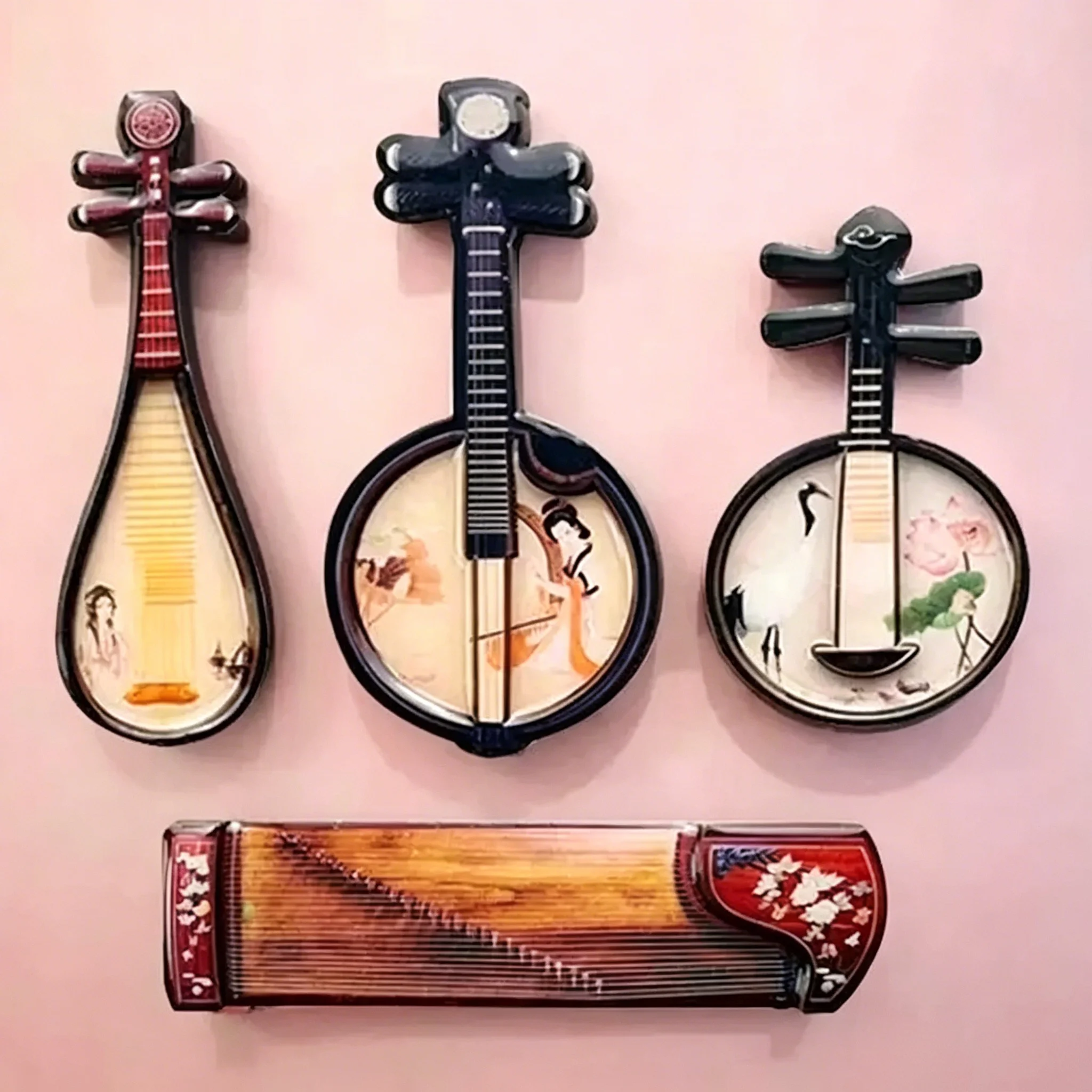 1/12 Scale Mini Chinese Classical Instrument Model, Courtesan Pattern Wooden Dollhouse Scene Accessory New Arrival