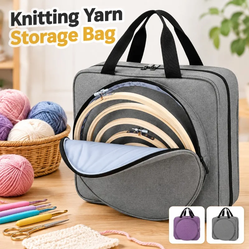 Square DIY Knitted Woolen Handbag Large Capacity Organizer Hold Balls Crochet Hooks Needlework Art Craft Project Carry Pouch