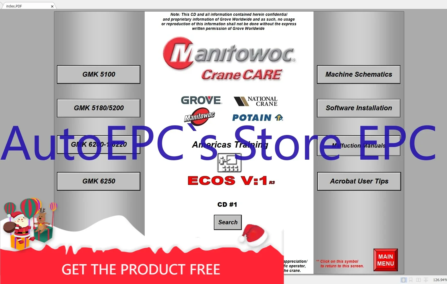 

AutoEPC Grove Manitowoc Crane Care Full ECOS V1 V2 V4 Viewer DVD