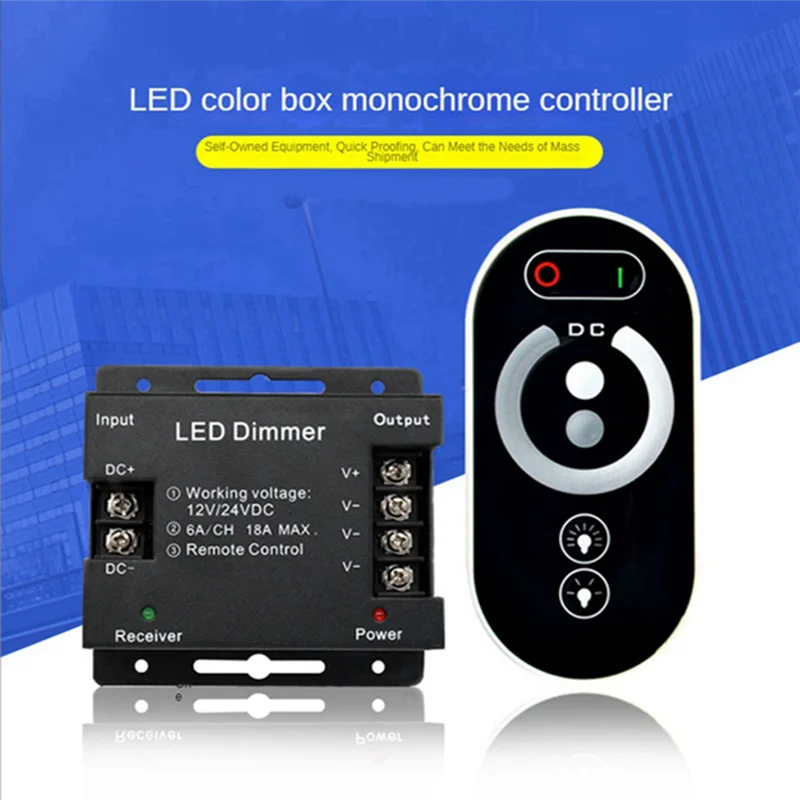 Abzv-controlador de escurecimento de toque led portátil 6 teclas rf controle remoto sem fio led monochrome luz de tira dimmer 12-24v 18a
