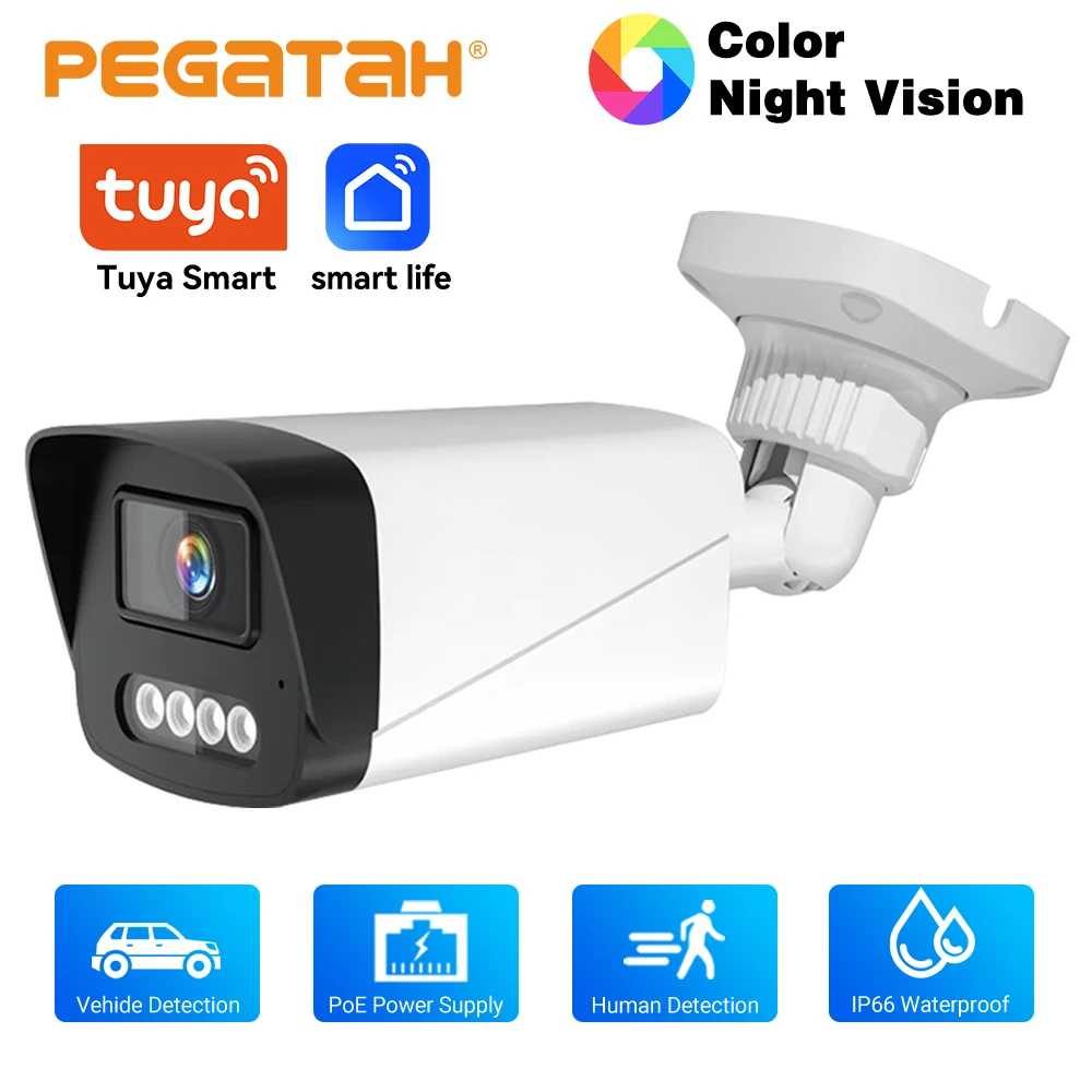 4k-poe-セキュリティカメラ-8mp-屋外用、tuya-smart-life-アプリ、カラー暗視、人間-車両検出、双方向音声、ip66、h265