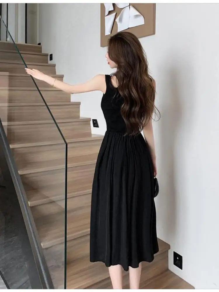 Zwart Elegant Vest Split Jurken Zomer Mouwloze Kleding Voor Vrouwen Vakantie Strandavond Feestjurk Vestidos Dames Mode