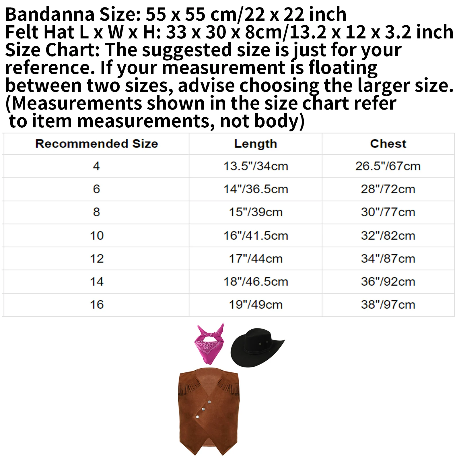 남아여아 서양 카우보이 카우걸 코스튬 빈티지 가디건 조끼, 반다나 펠트 모자, 할로윈 테마 파티 코스프레 옷