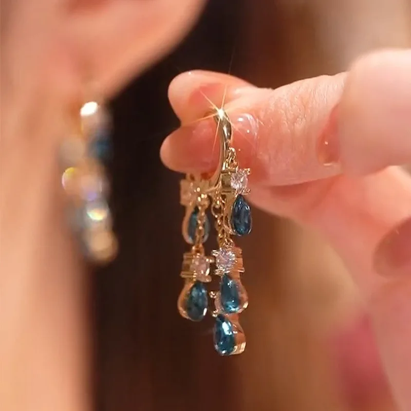 2023 New Fashion Korean Delicate Light Luxury Zircon Tassel Earrings Ladies Jewelry Party Gift Wholesale Direct Sales