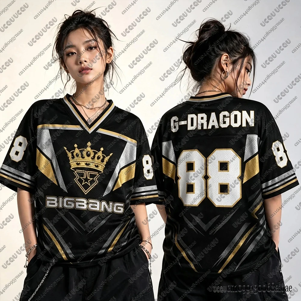 Korean Kpop Big Bang World Concert Tour Football Jerseys For Women Big Bang 20th Anniversary Jerseys Y2K Oversized Loose Tops