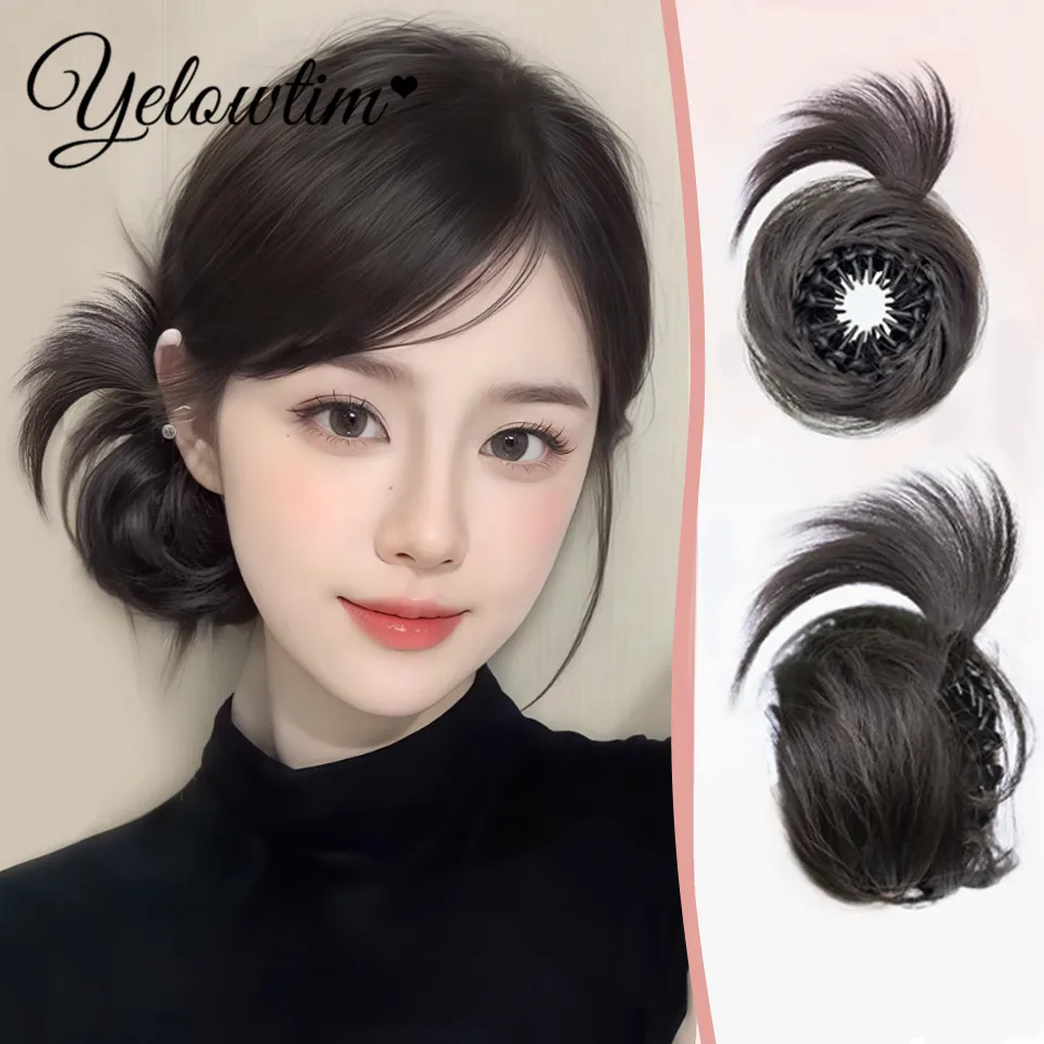 Bun Hair Piece Straight Chignon Extension Mini Rubber Band Hair Bun Scrunchies Synthetic Donut Wig Accessory Updo Bun Hair