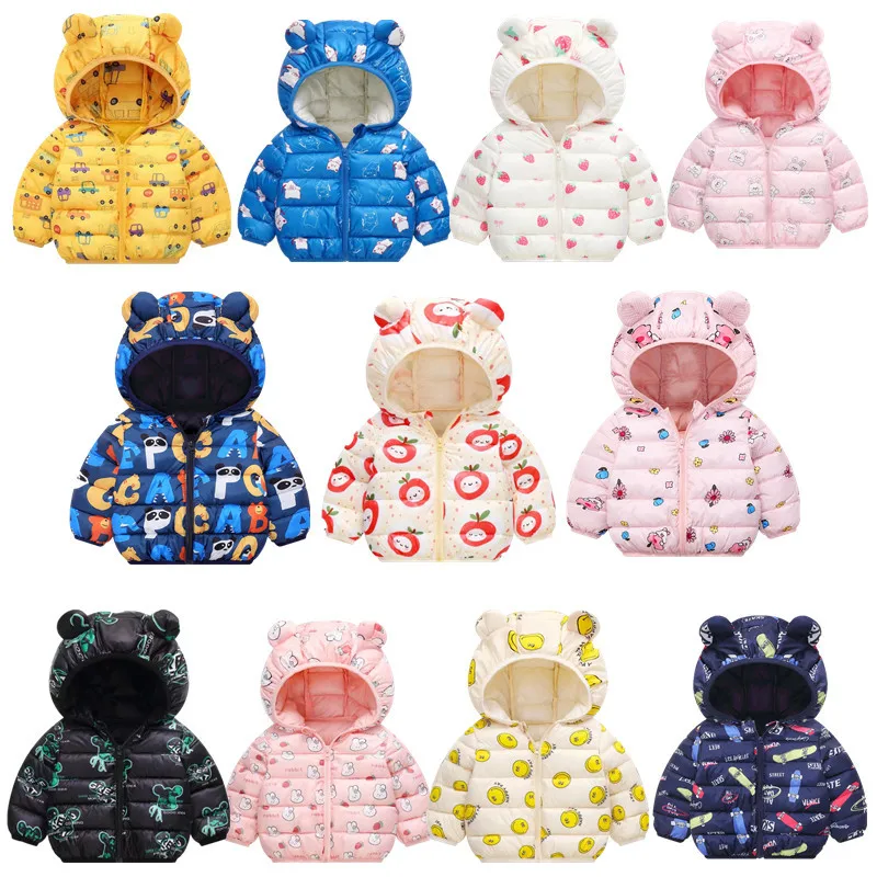 2024 Spring Autumn Winter Children Down Jacket Baby Boys Girls Cartoon Rabbit Hooded Coat Kids Polyester Fiber Zipper Outerwear