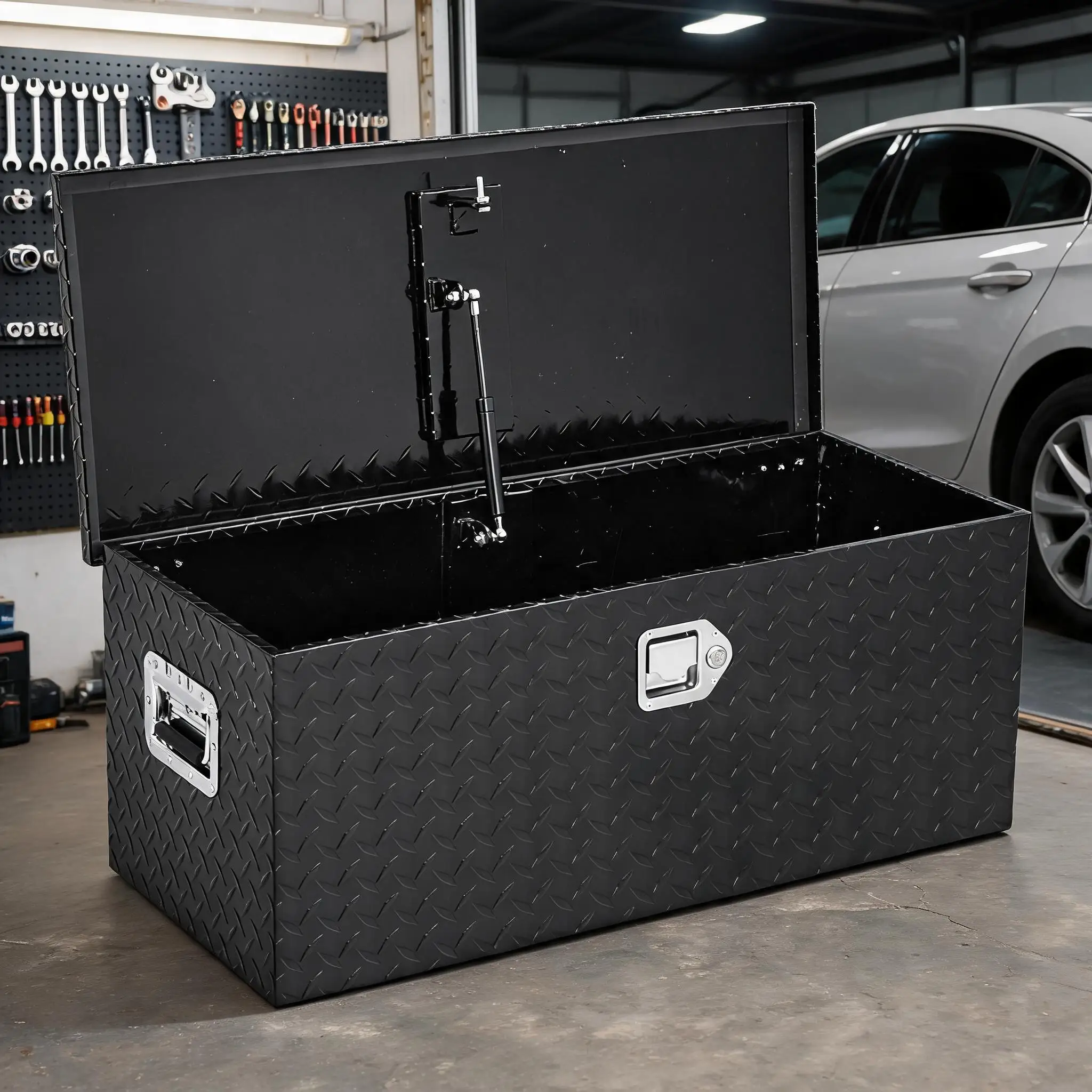 Heavy-Duty Aluminum Diamond Plate Truck Bed Tool Box, Lockable Weatherproof Pickup/RV/Trailer Storage Chest, Gas Strut Lid, Side Handles, Sliding Divider/Shelf, Keys, 36 in - Variant Info N/A